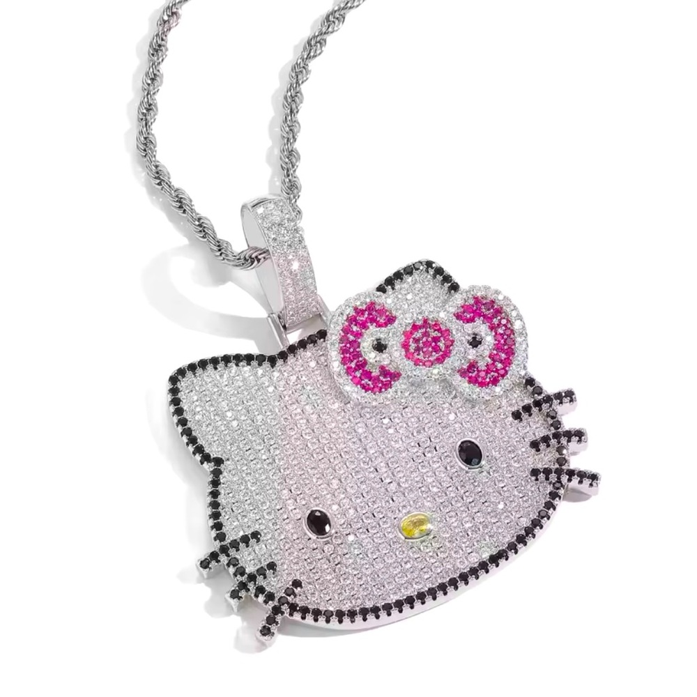 Hello Kitty Bling Iced Out Glam Rhinestones Rope Chain Necklace